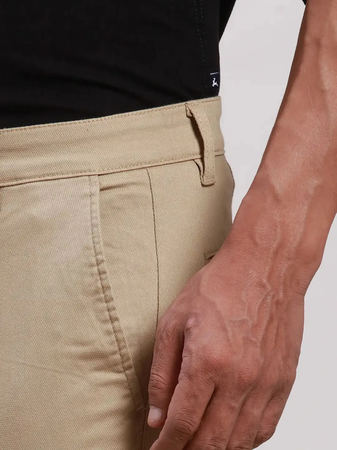 Parx Men Khaki Super Slim Fit Solid Cotton Blend Trousers