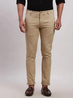 Parx Men Khaki Super Slim Fit Solid Cotton Blend Trousers