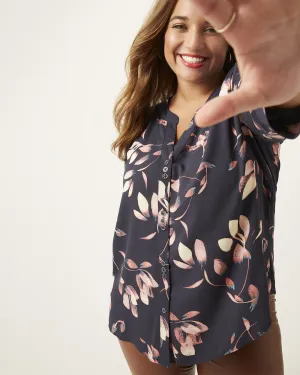 Patricia Printed Button-Front Blouse | Navy / Pink
