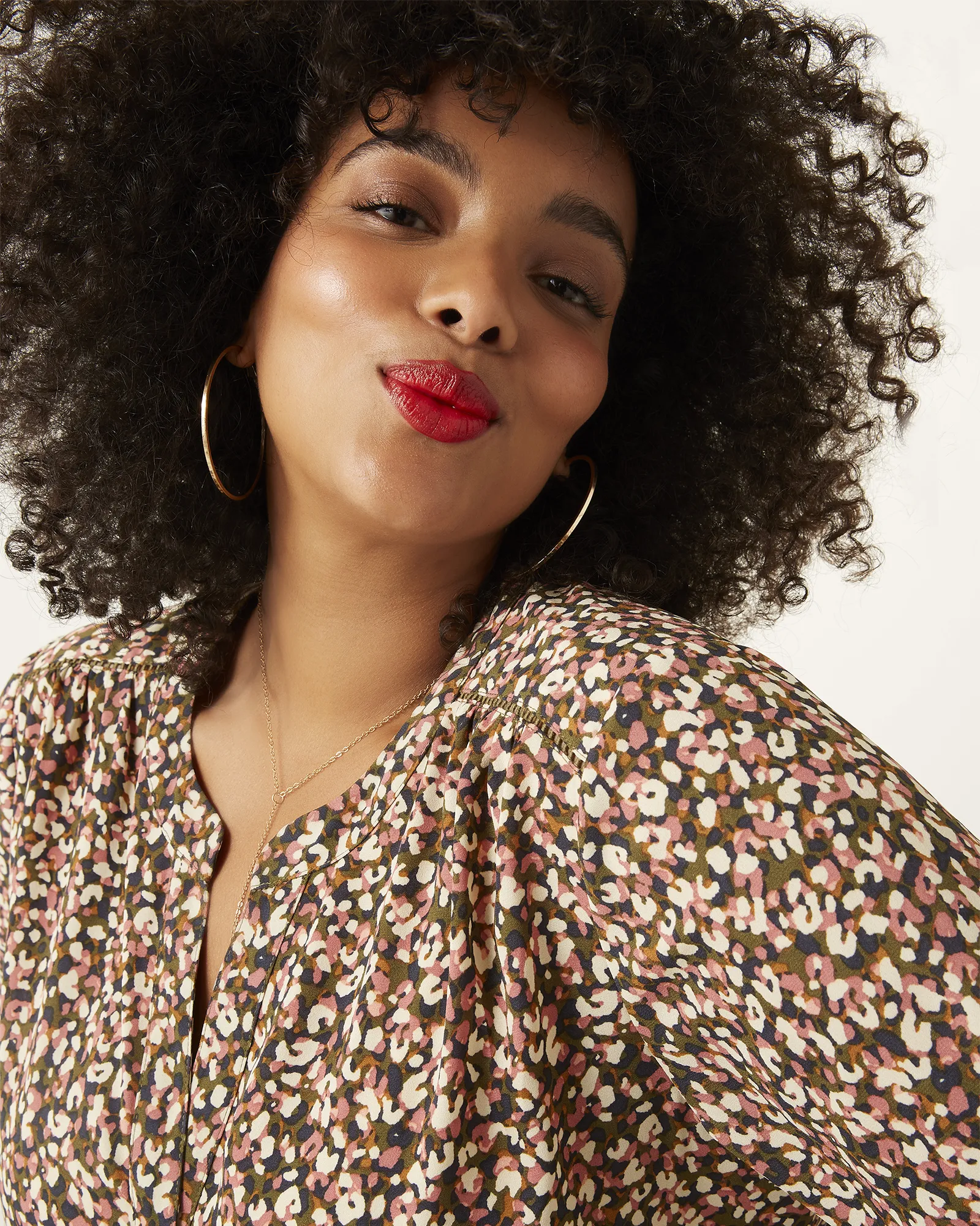 Patricia Printed Button-Front Blouse | Olive Green / Ivory