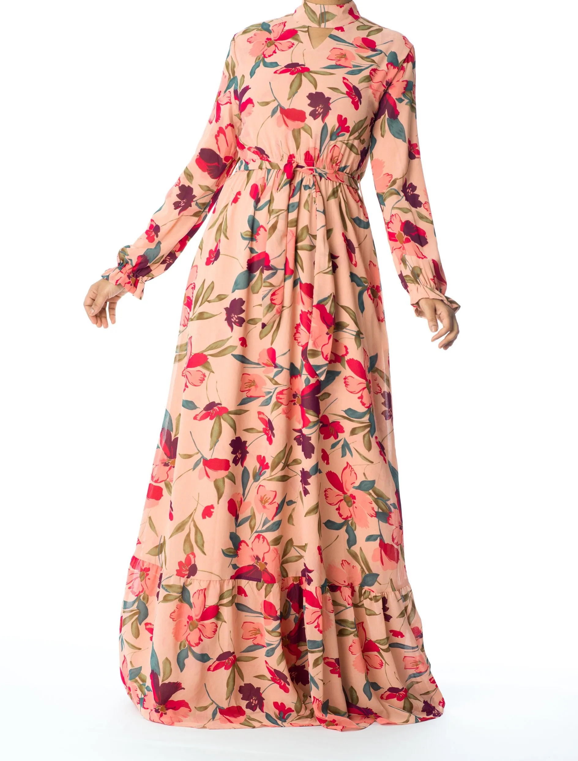 Peach Blush Floral petals maxi dress