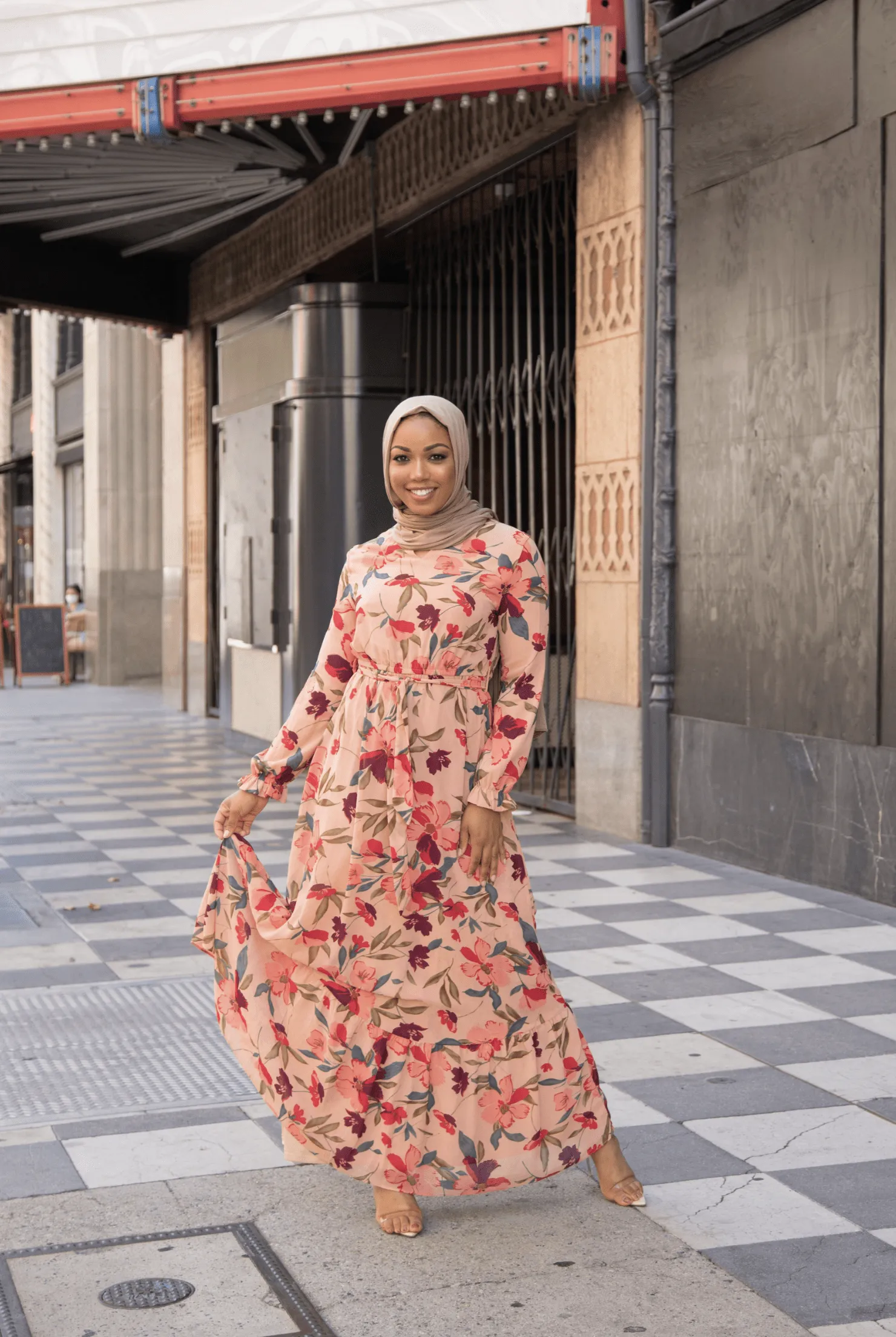 Peach Blush Floral petals maxi dress