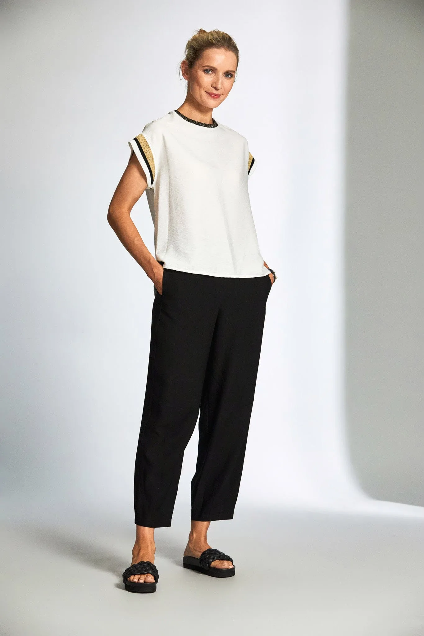 PERUZZI Metallic Contrast Sleeve Top