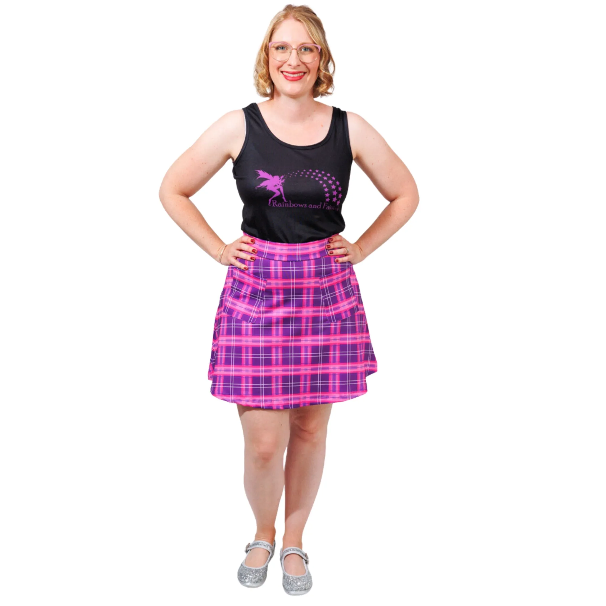 Purple Plaid Short Skirt With Pockets