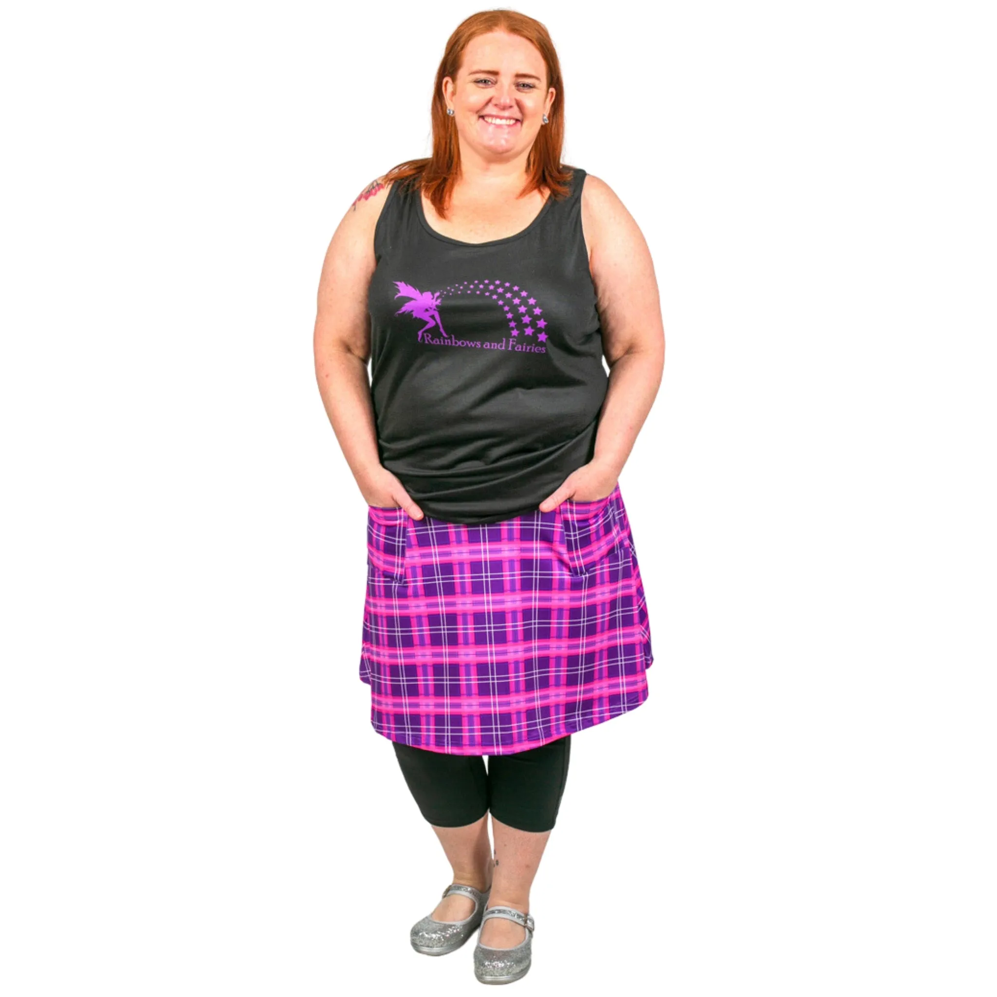 Purple Plaid Short Skirt With Pockets