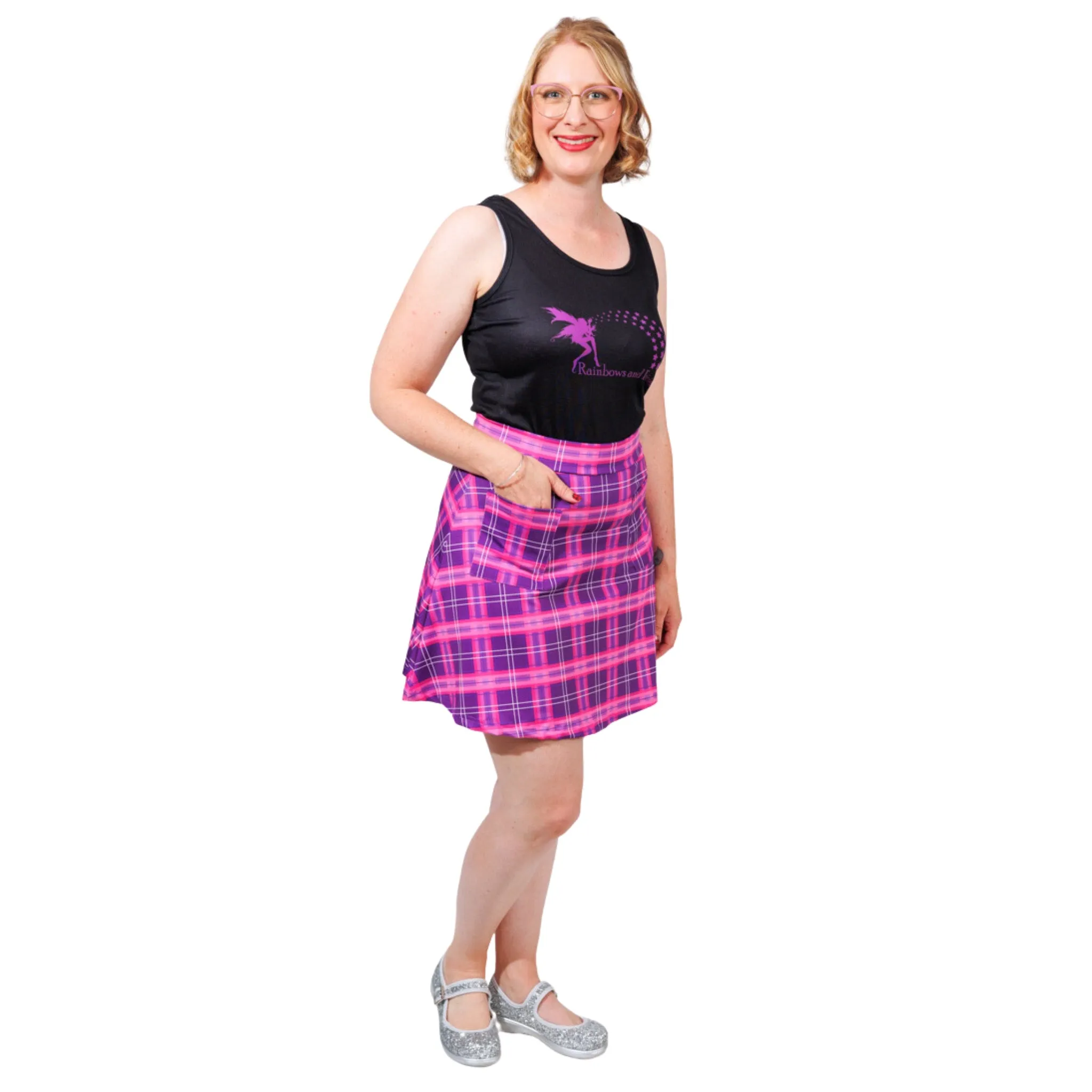 Purple Plaid Short Skirt With Pockets