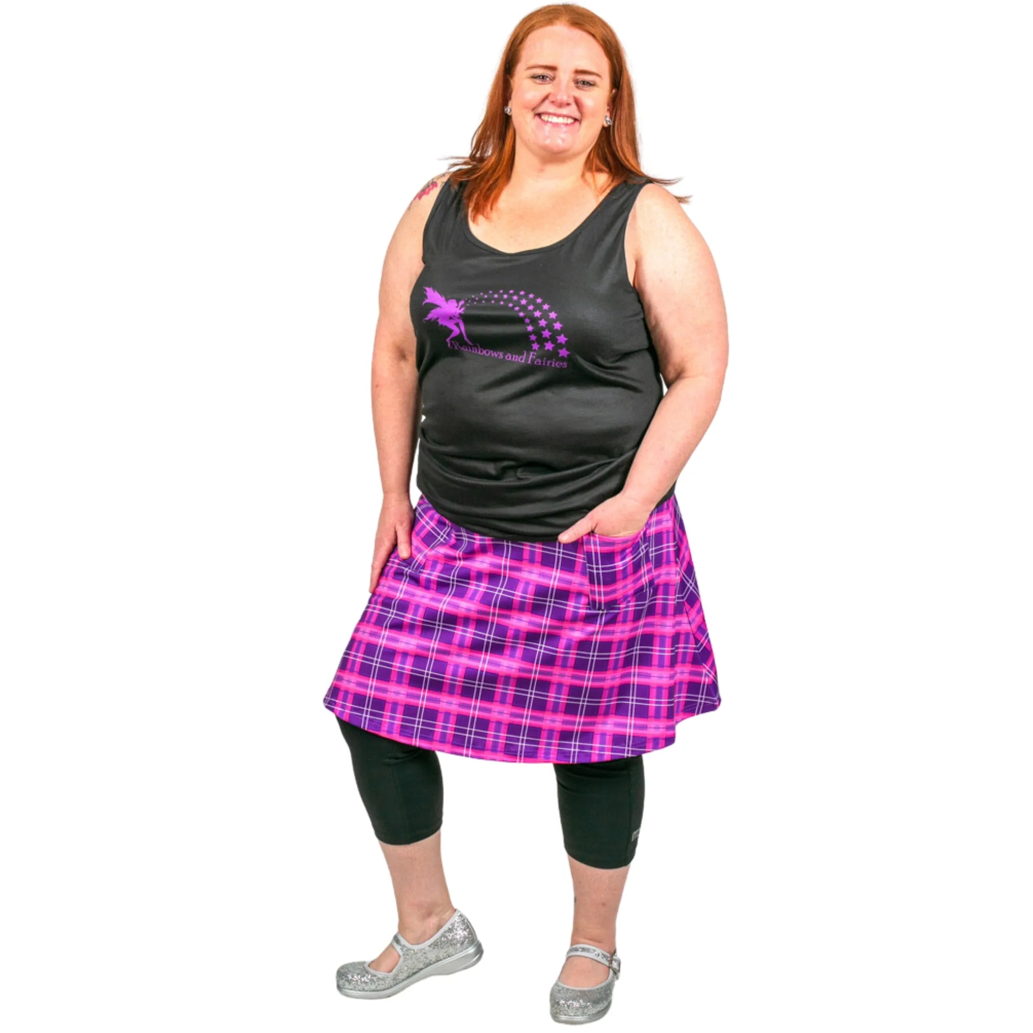 Purple Plaid Short Skirt With Pockets