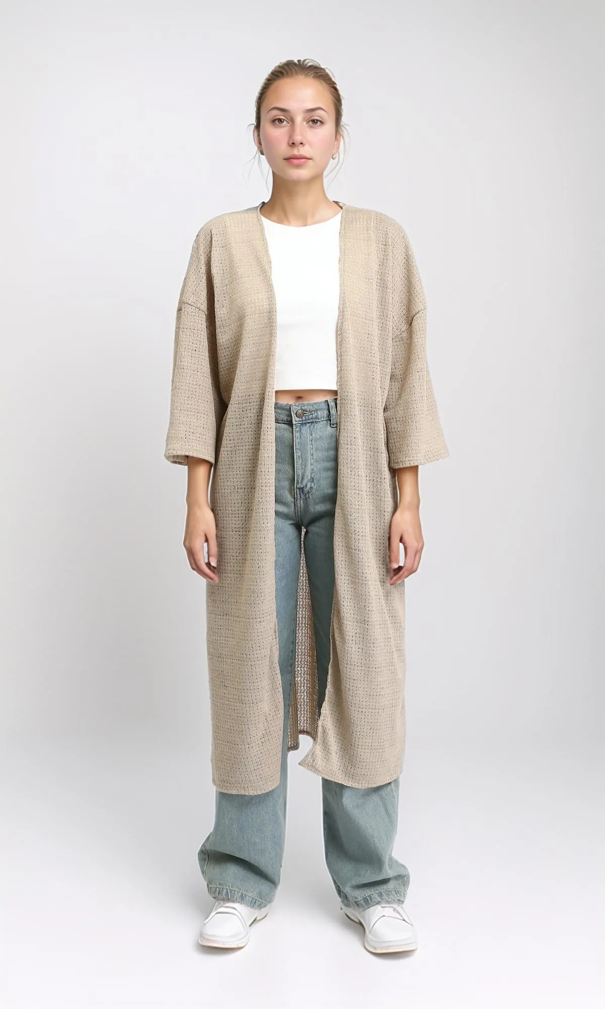 R206561 - 3/4 Sleeves Slip On Long Cardigan - Light Coffee