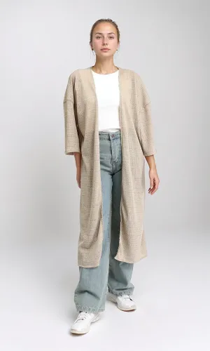 R206561 - 3/4 Sleeves Slip On Long Cardigan - Light Coffee