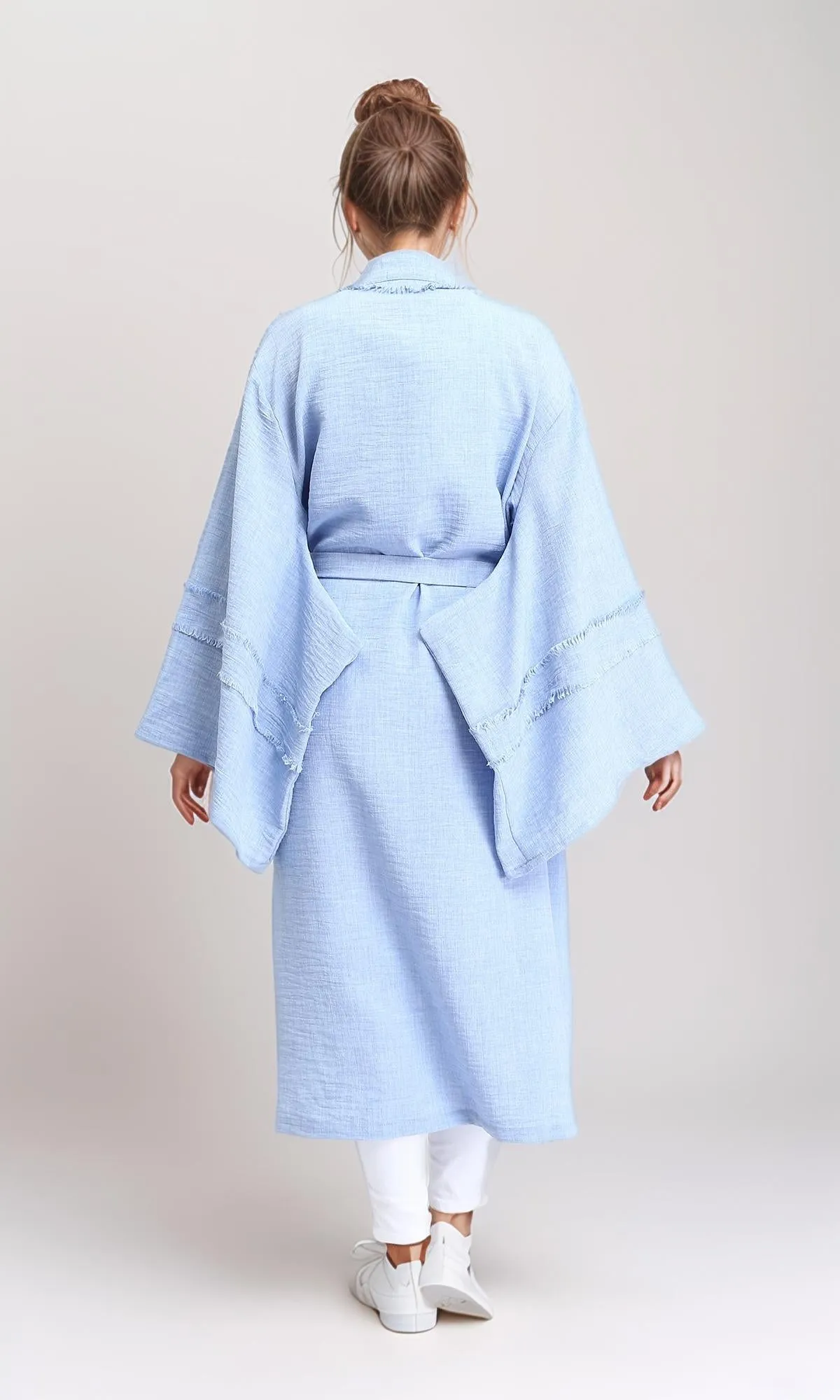 R207249 - Wide Long Sleeves Textured Cardigan - Light Blue