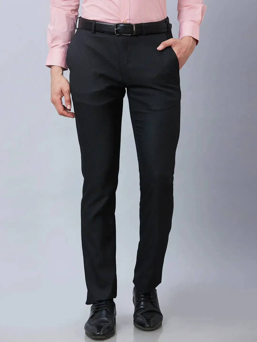 Raymond Men Black Solid Slim Fit Polyester Blend Trousers