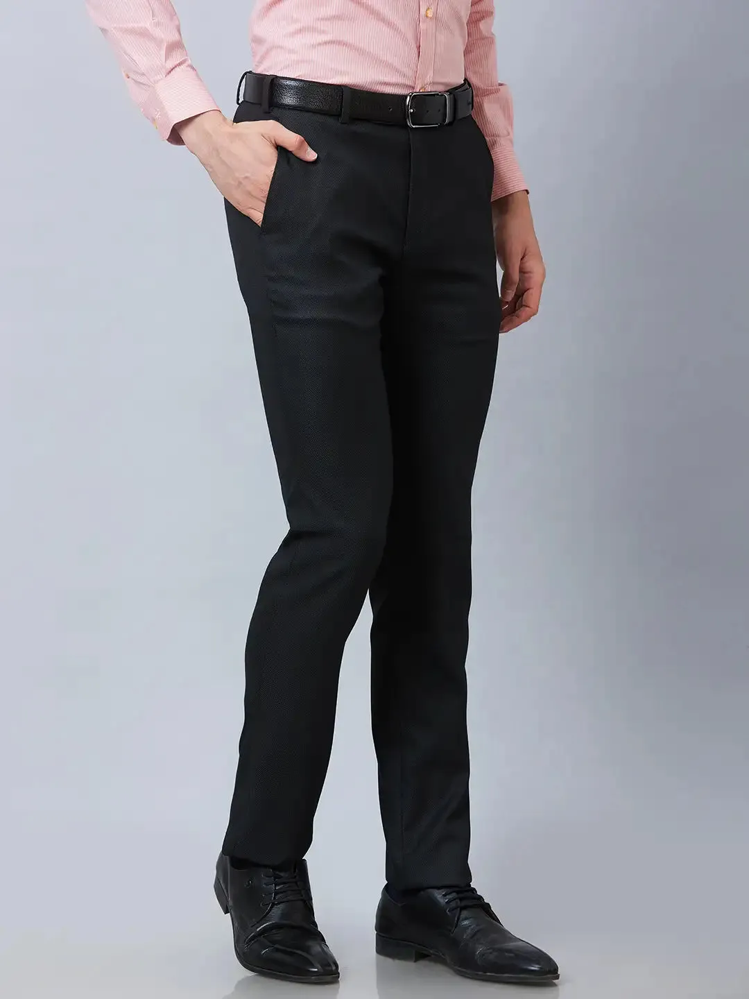 Raymond Men Black Solid Slim Fit Polyester Blend Trousers