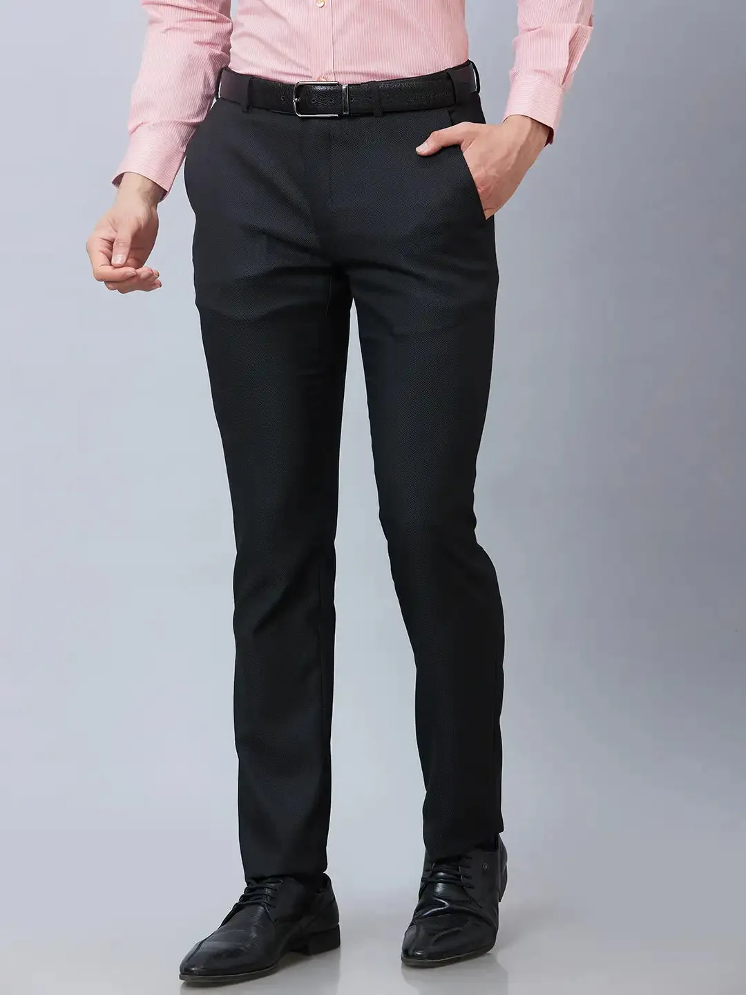 Raymond Men Black Solid Slim Fit Polyester Blend Trousers
