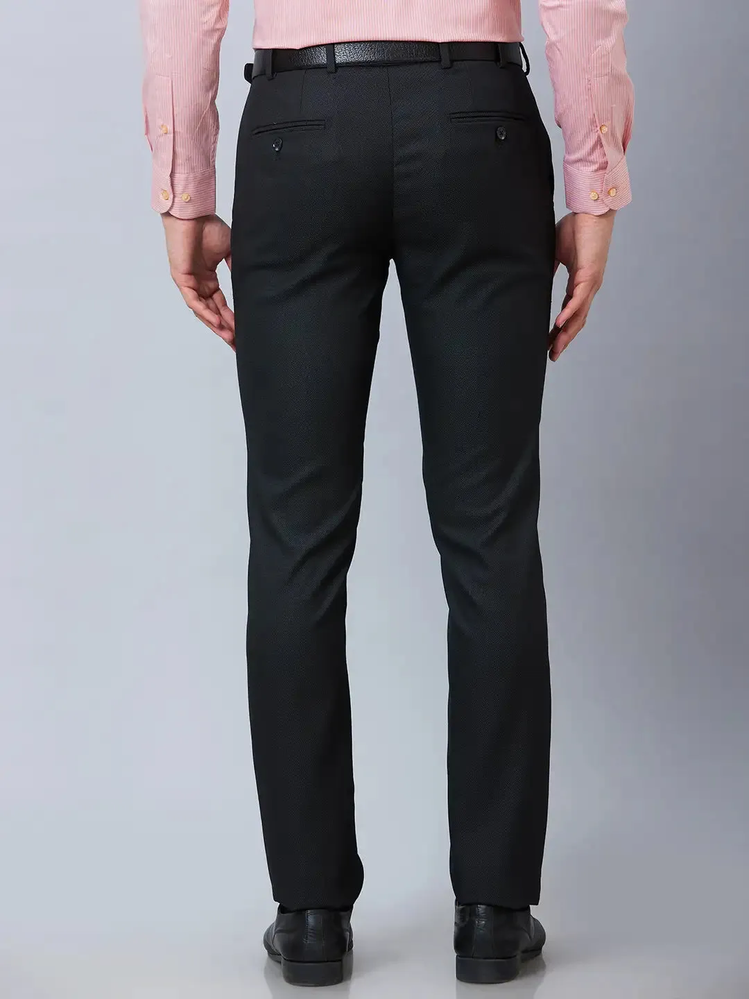 Raymond Men Black Solid Slim Fit Polyester Blend Trousers
