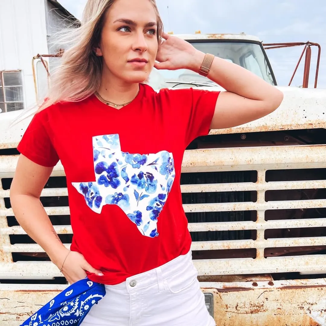 Red Texas floral tee