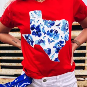 Red Texas floral tee