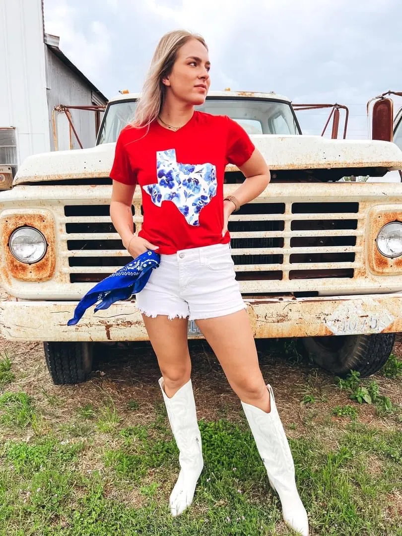 Red Texas floral tee