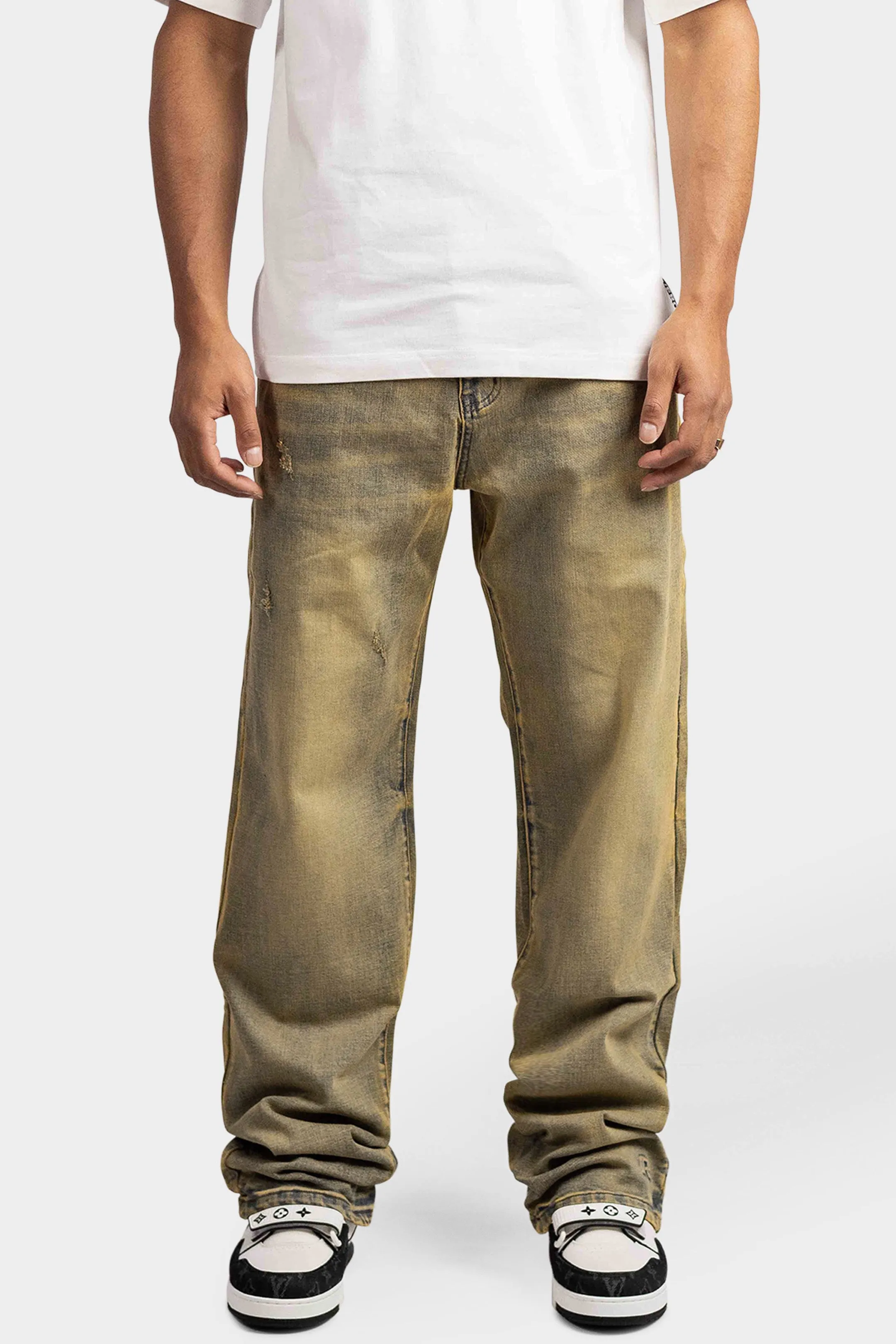 RELAXED EMBOSSED WASHED DENIM JEANS