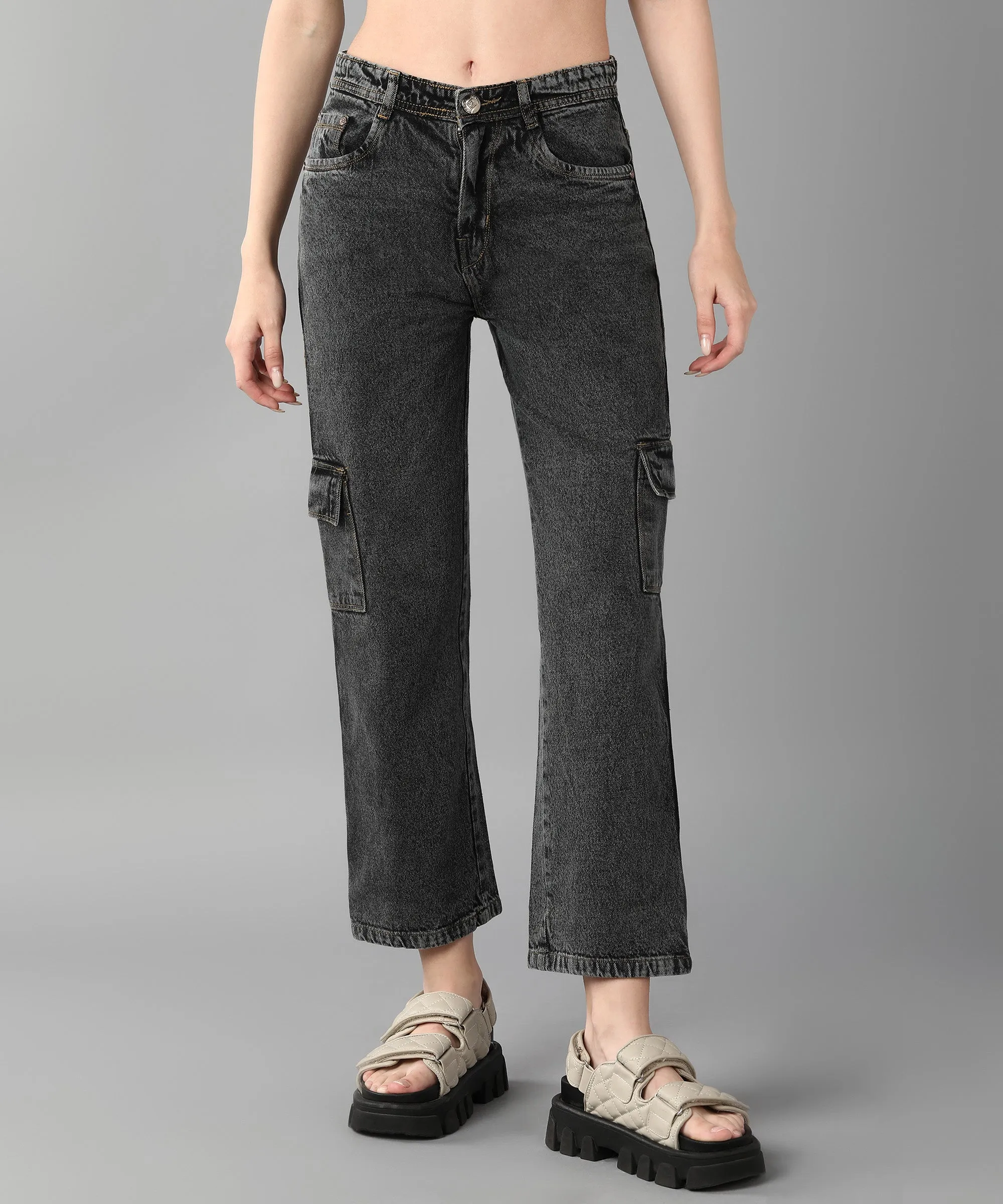 Relaxed Fit Cargo Grey Jeans