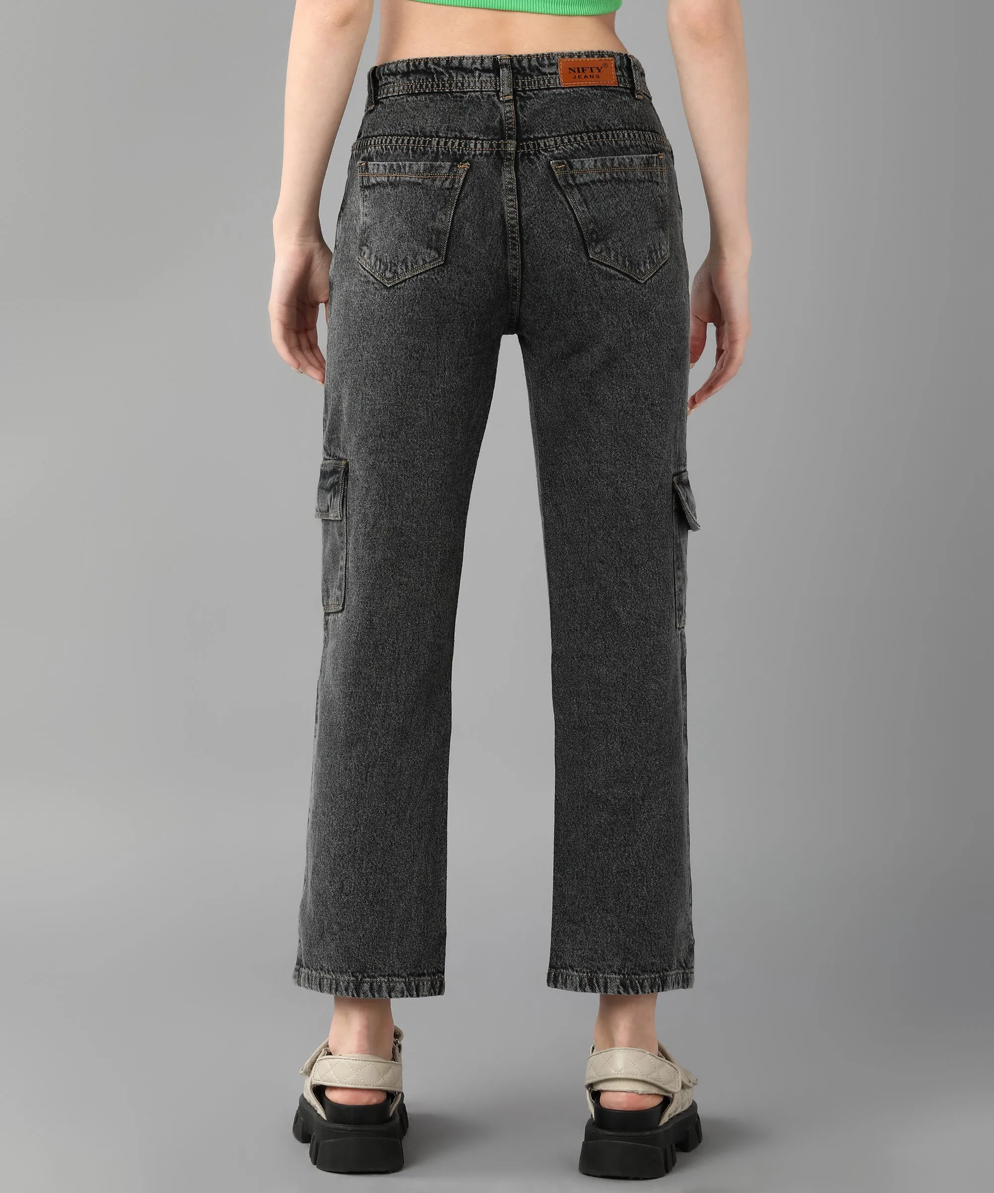 Relaxed Fit Cargo Grey Jeans