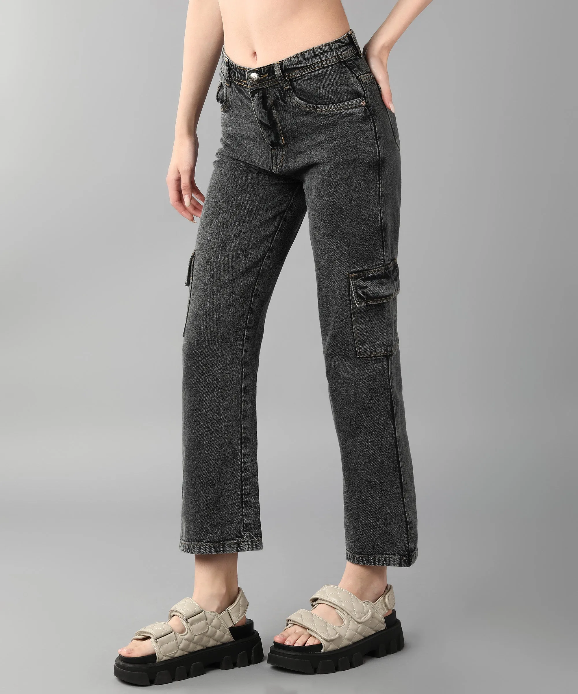 Relaxed Fit Cargo Grey Jeans