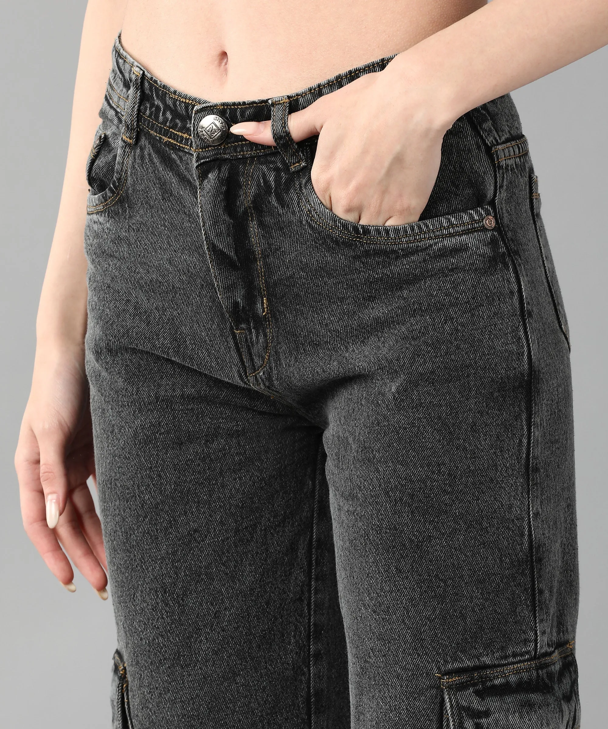 Relaxed Fit Cargo Grey Jeans