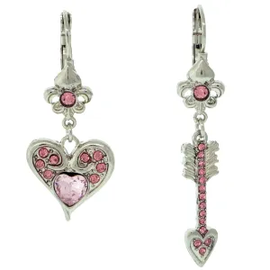 Ritzy Couture Valentine Love Heart & Arrow Dangle Earrings For Women (Silvertone)