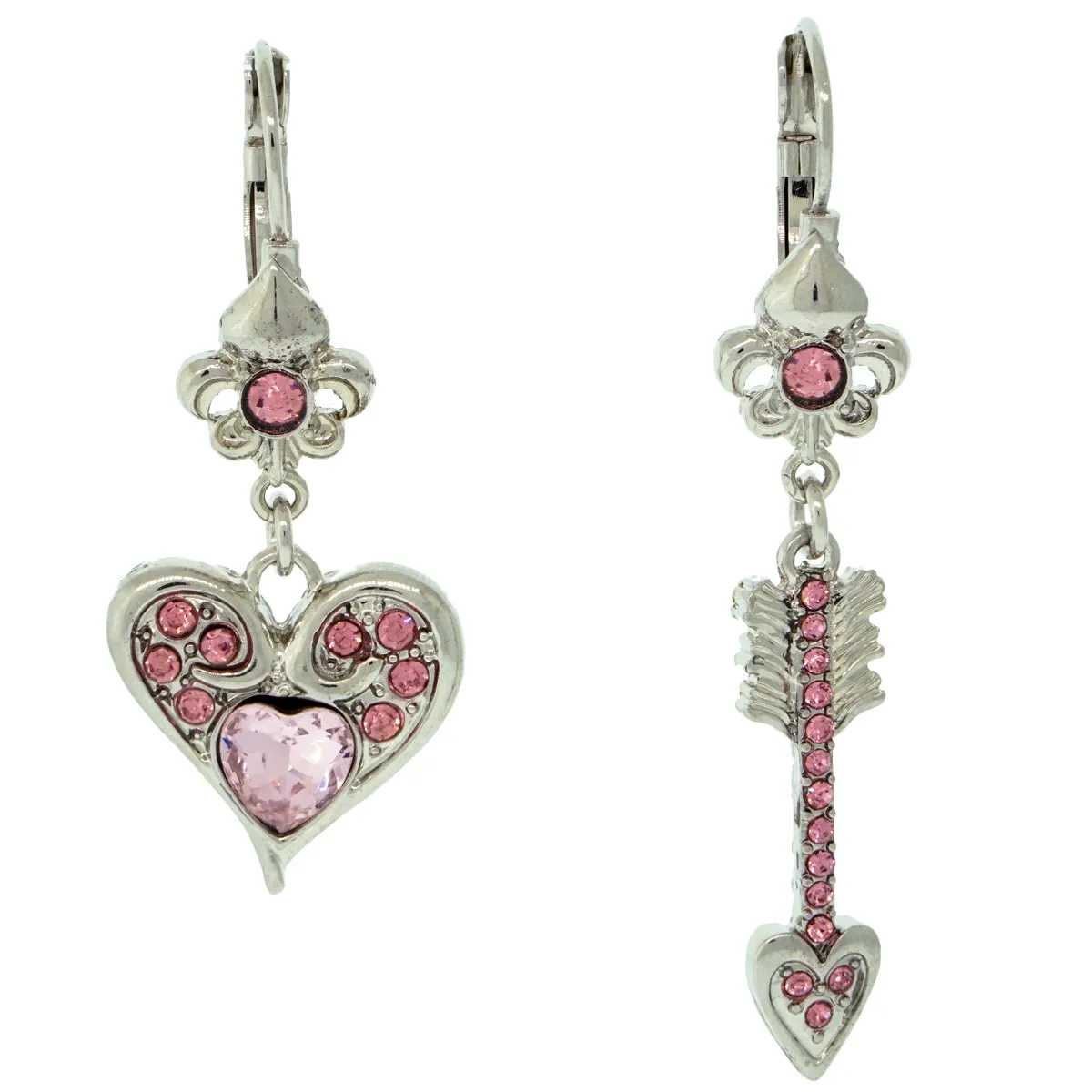 Ritzy Couture Valentine Love Heart & Arrow Dangle Earrings For Women (Silvertone)
