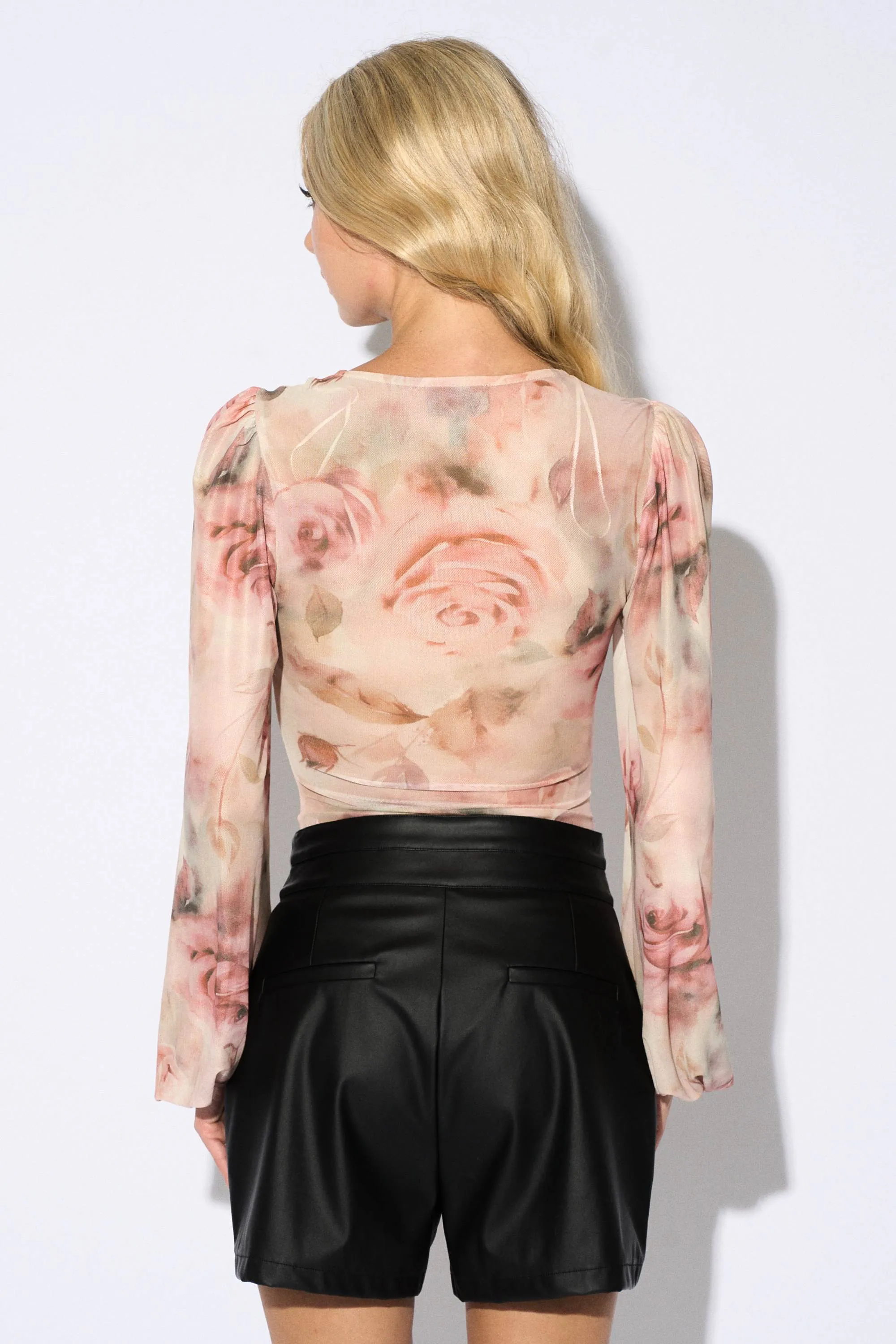 ROMANTIC FLORAL MESH LACE TRIM SWEETHEART BODYSUIT