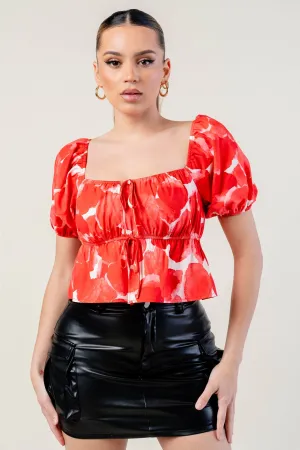 ROMANTIC PETAL BUBBLE SHORT SLEEVES RUFFLED TOP