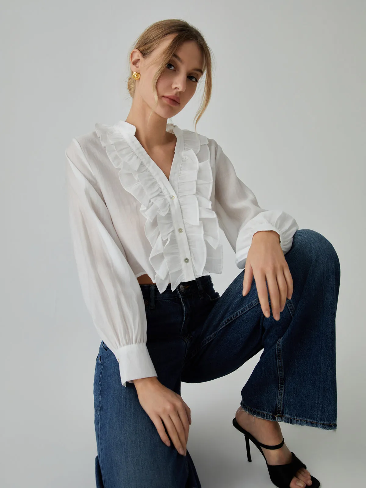 Ruffle Bishop Graceful Sleeve Blouse