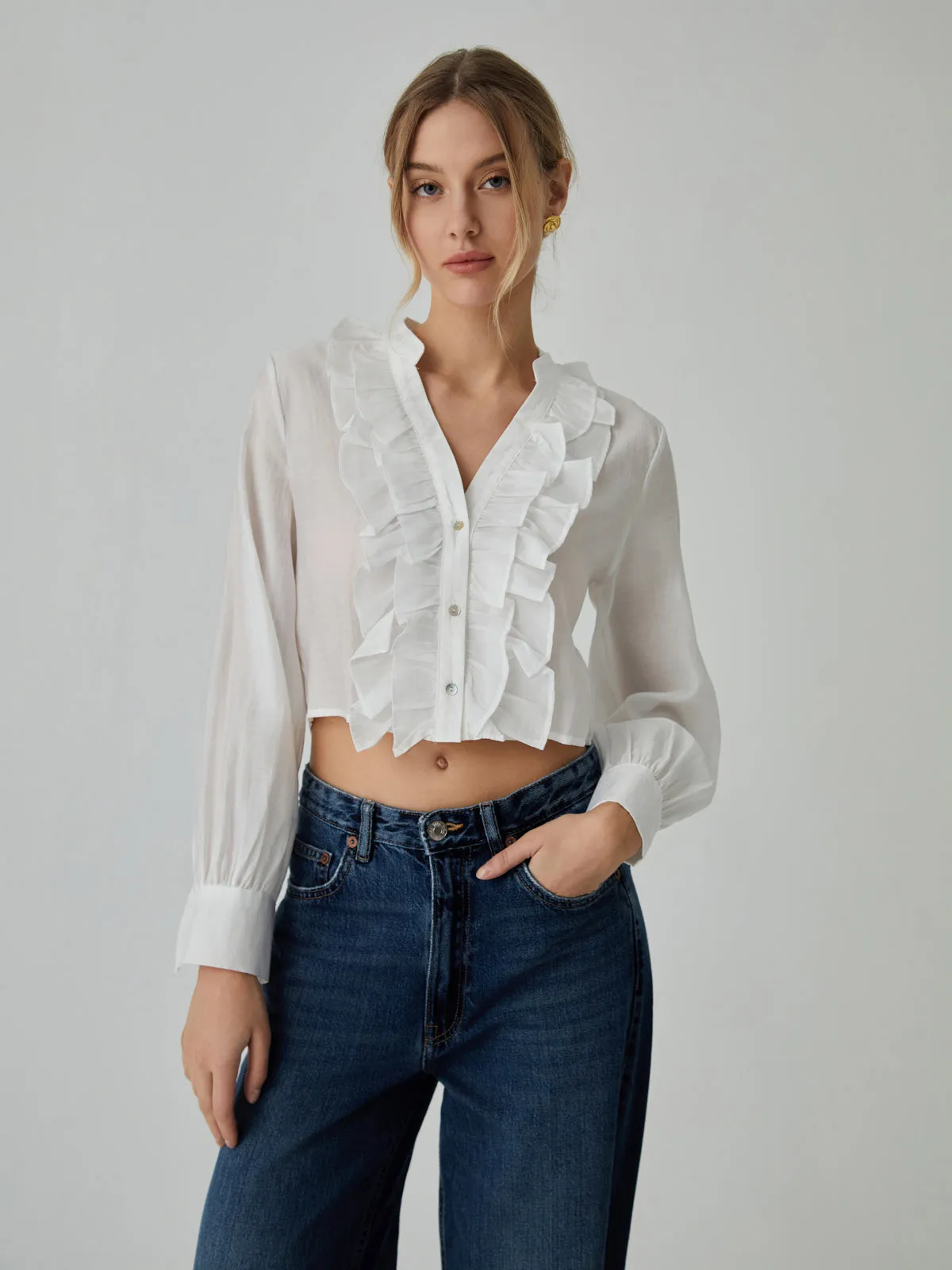 Ruffle Bishop Graceful Sleeve Blouse