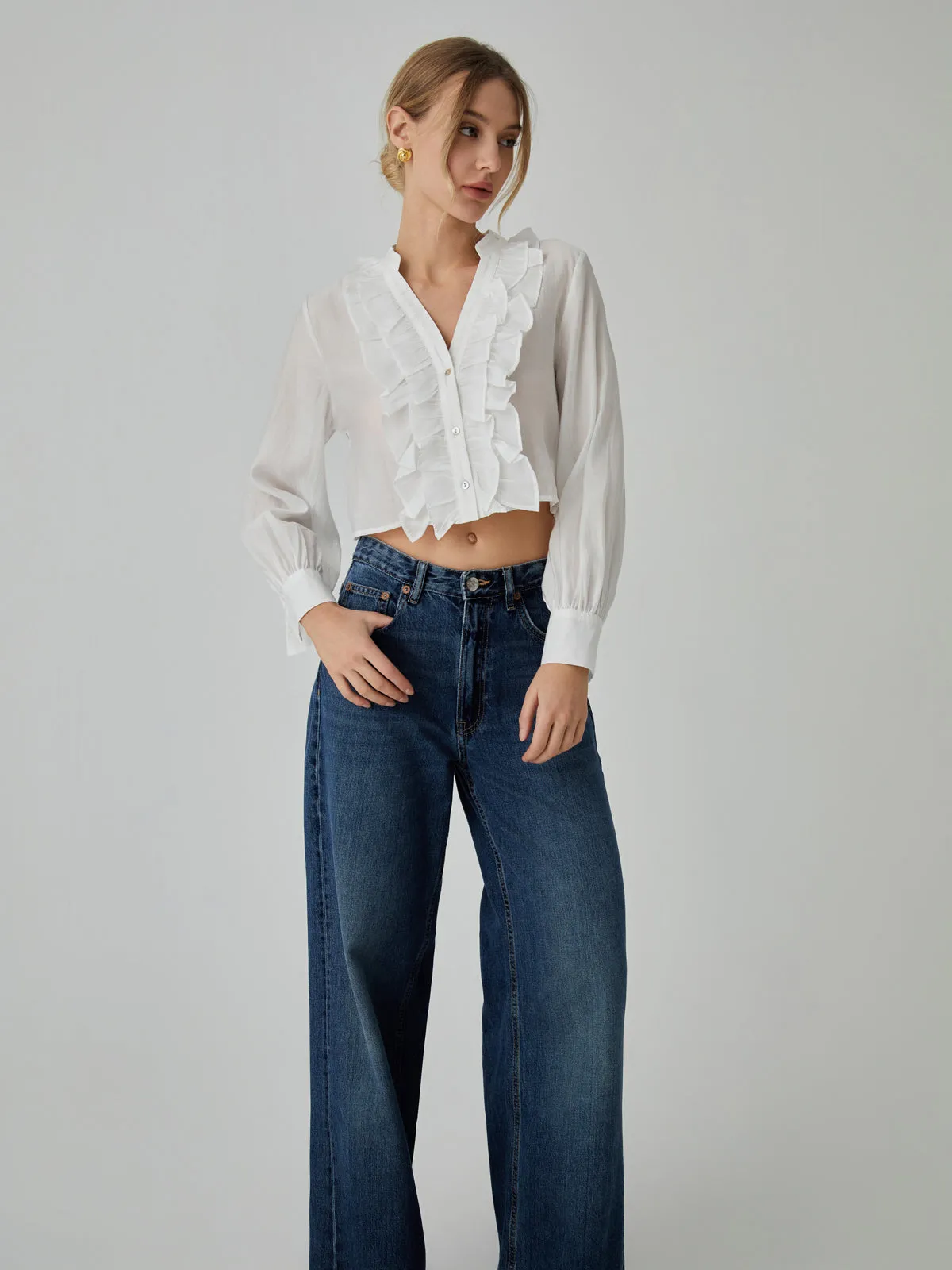 Ruffle Bishop Graceful Sleeve Blouse
