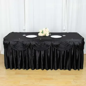 Satin Table Skirt 21ft Black - Pleated Double Drape Table Cover