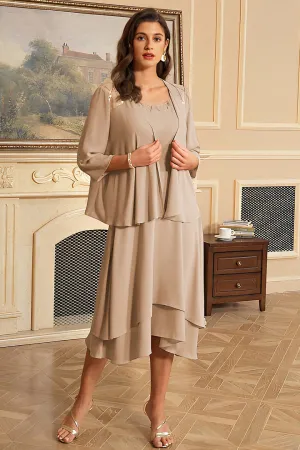 Sequin Chiffon Two Piece Midi Dresses