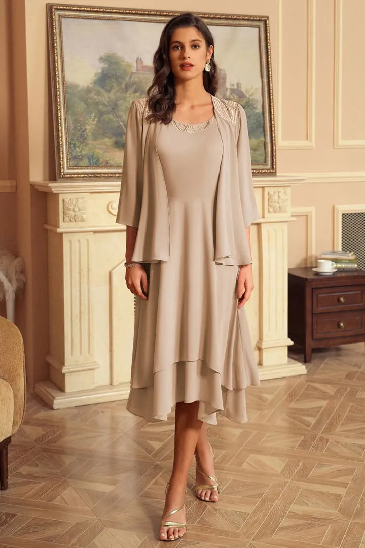 Sequin Chiffon Two Piece Midi Dresses