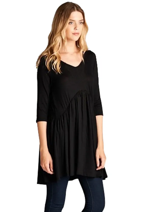Sexy Black 3/4 Sleeve Babydoll Tops
