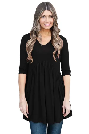 Sexy Black 3/4 Sleeve Babydoll Tops