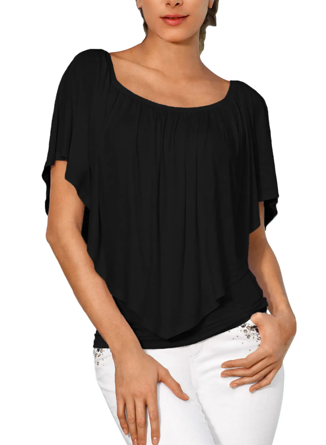 Sexy Black Multi-way Ruffle Women Top