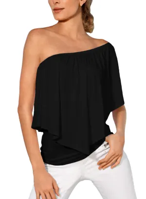 Sexy Black Multi-way Ruffle Women Top