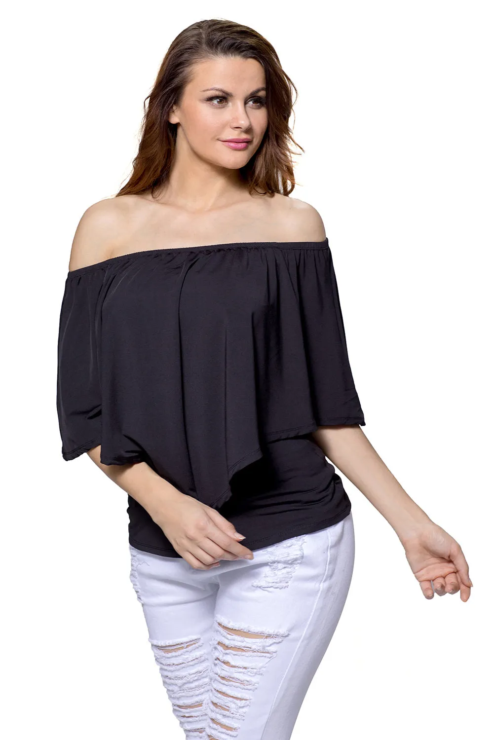 Sexy Black Multi-way Ruffle Women Top