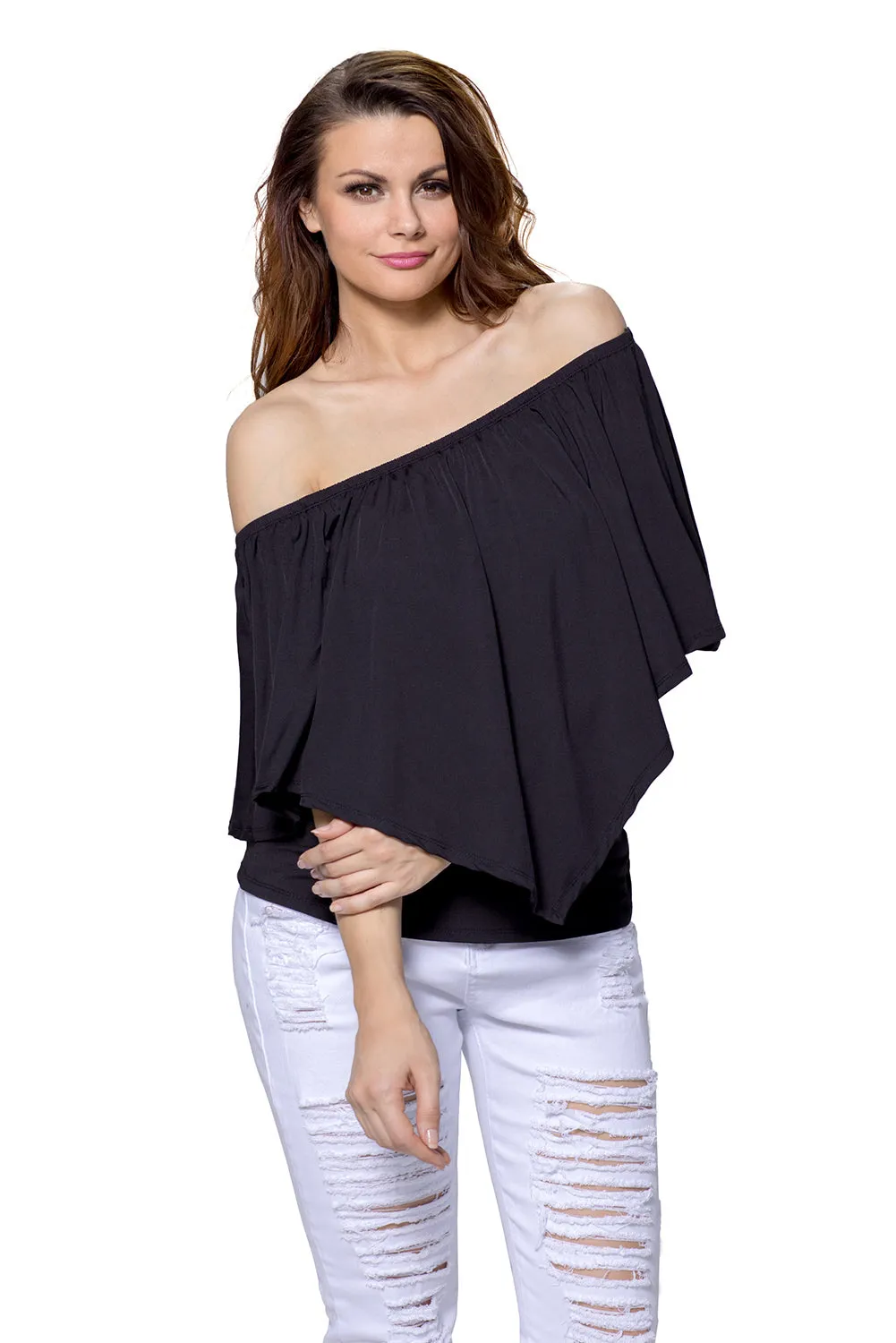 Sexy Black Multi-way Ruffle Women Top