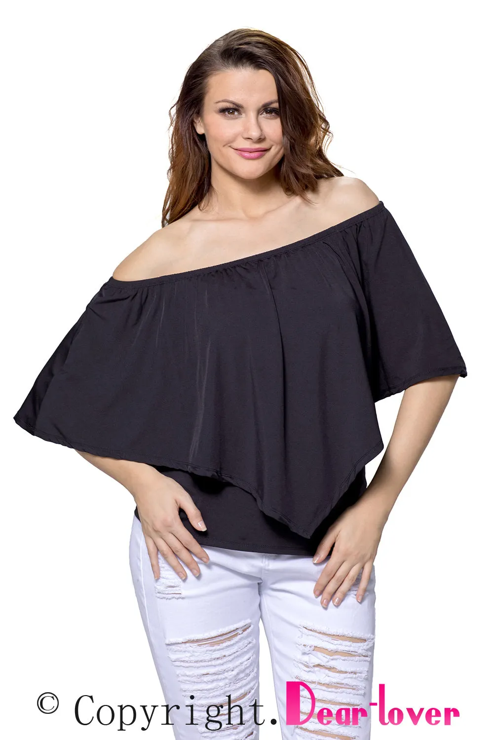 Sexy Black Multi-way Ruffle Women Top