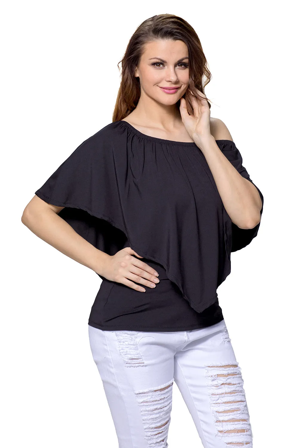Sexy Black Multi-way Ruffle Women Top