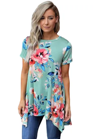 Sexy Mint Floral Short Sleeve Tunic