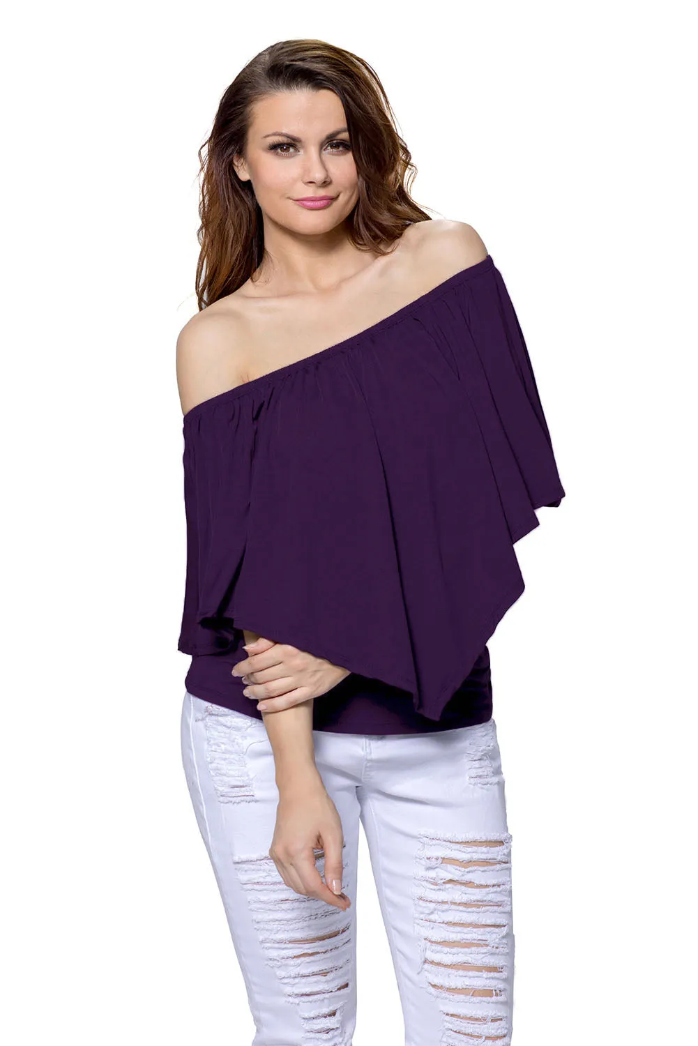 Sexy Purple Multi-way Ruffle Women Top