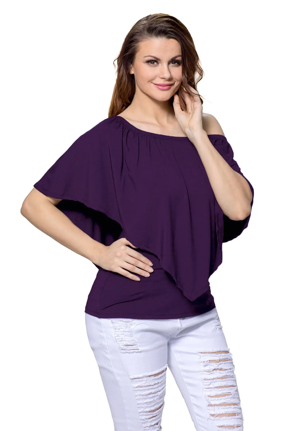 Sexy Purple Multi-way Ruffle Women Top