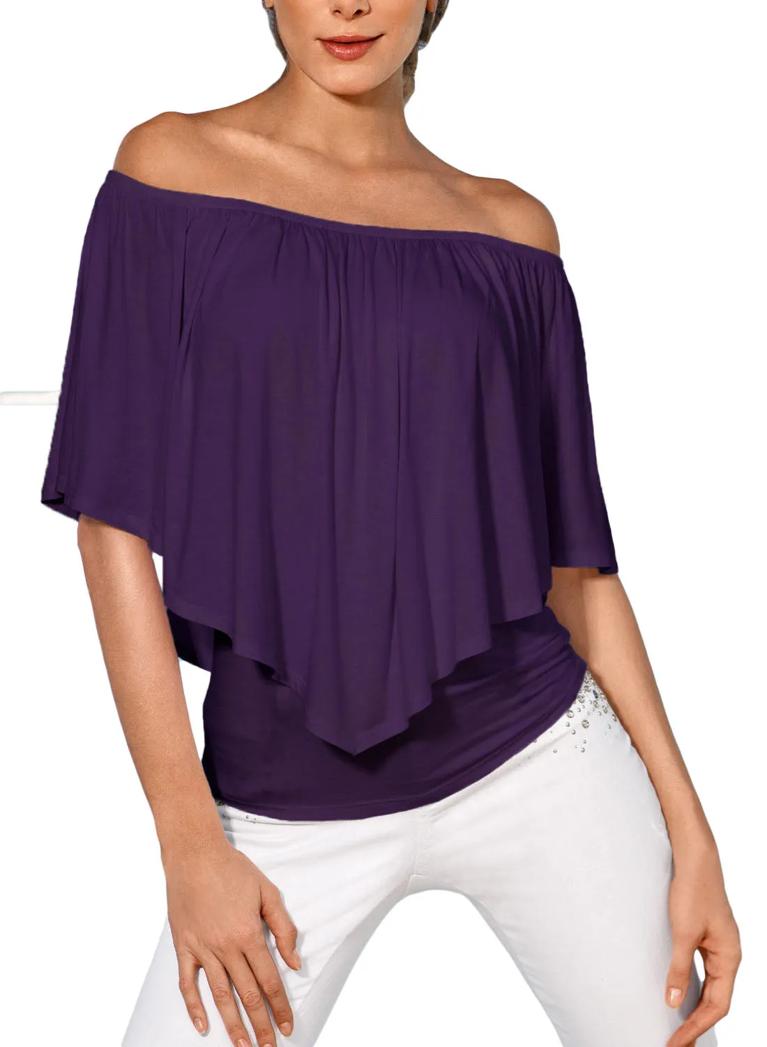 Sexy Purple Multi-way Ruffle Women Top