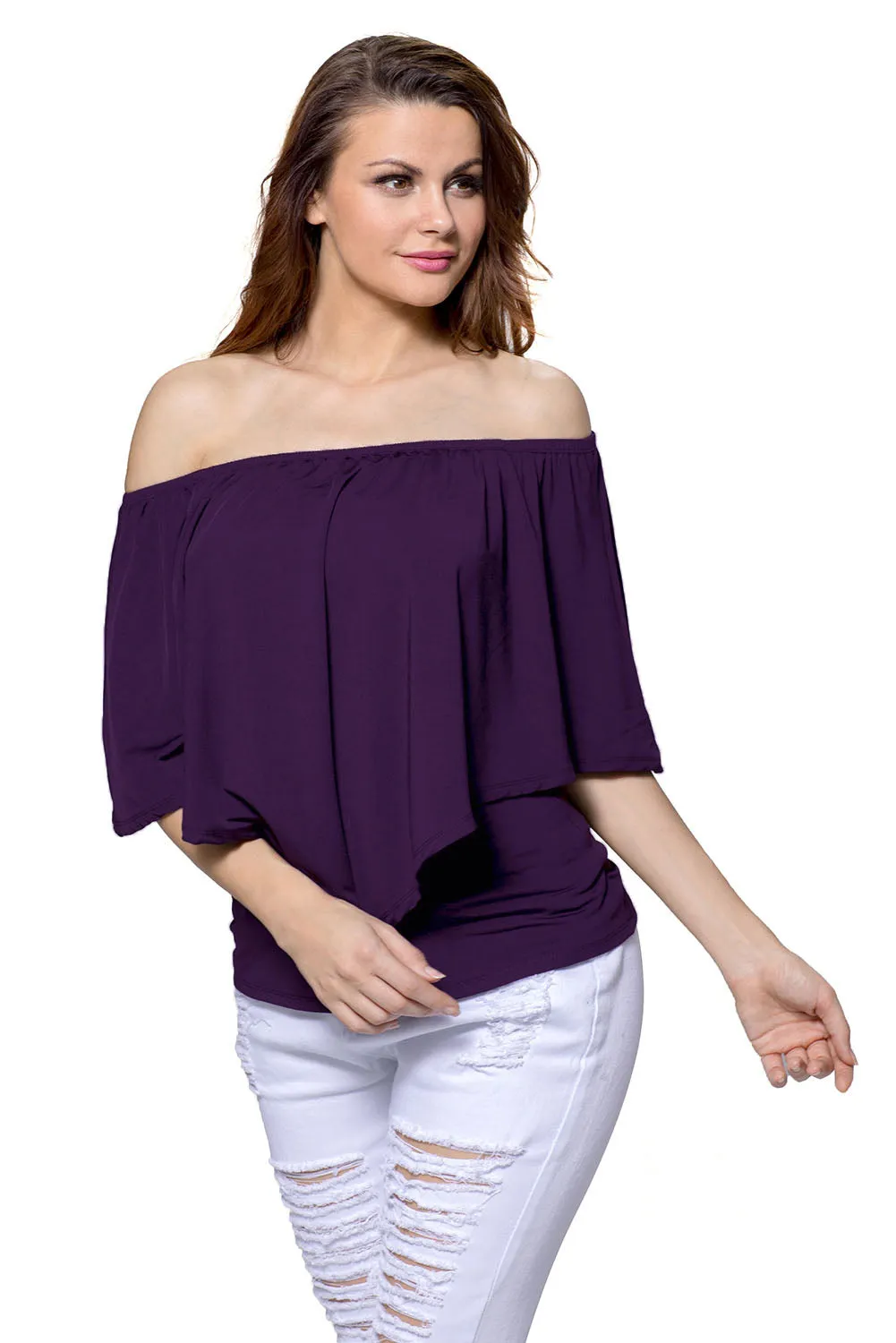 Sexy Purple Multi-way Ruffle Women Top
