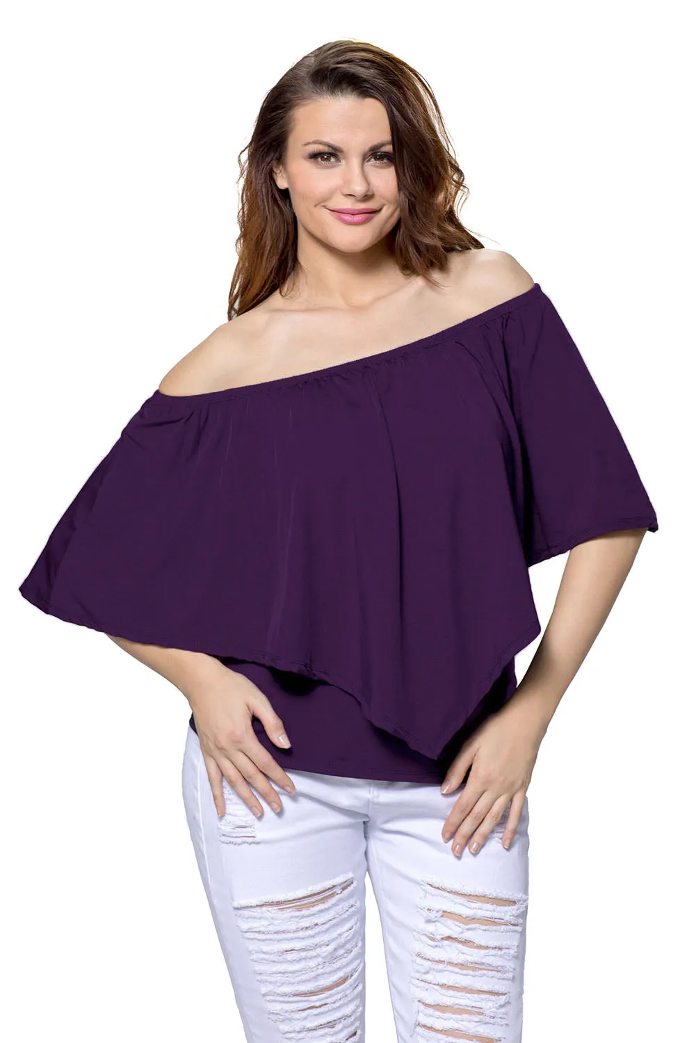 Sexy Purple Multi-way Ruffle Women Top